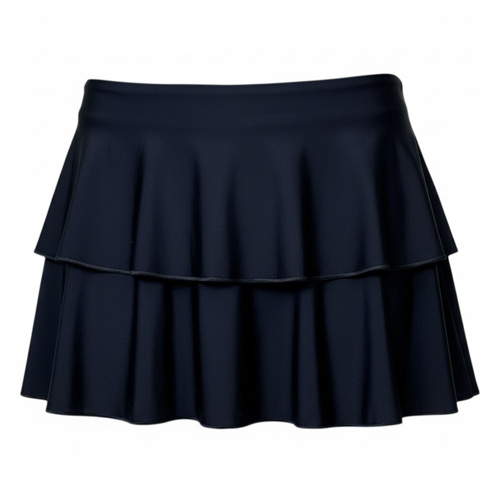 NWT - Latin Angel Tiered Mini Dance Skirt Black Lycra Size XL